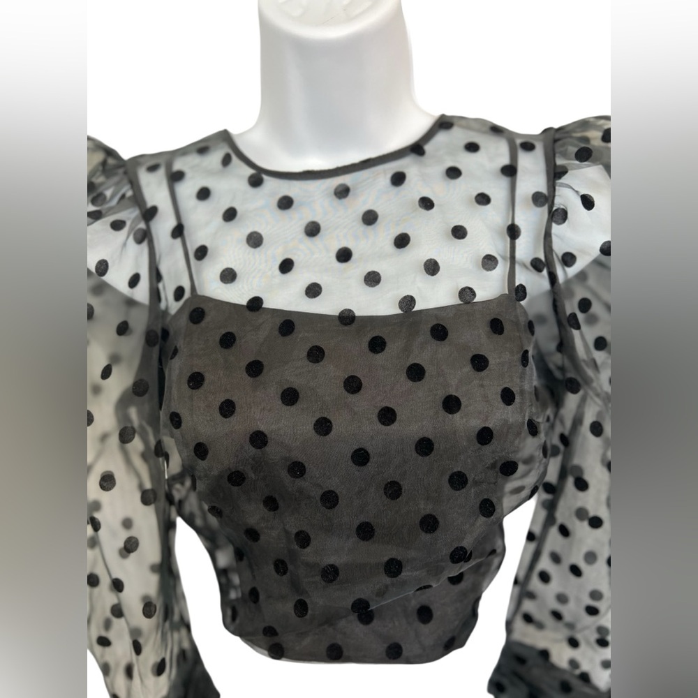 SOLD🖤 EUC ZARA Black Organza Polka Dot Semi-Sheer Crop Top | Women’s Small - Picture 6 of 9